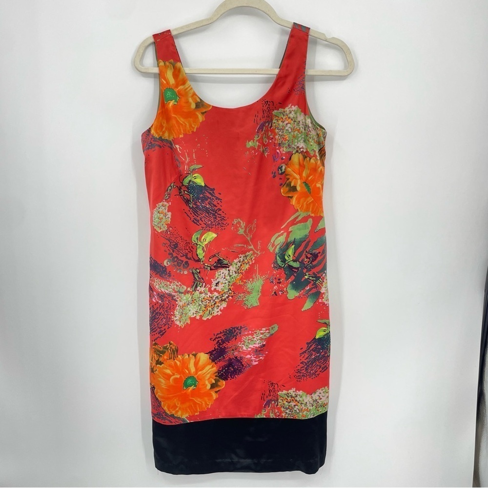 J. Peterman Sleeveless Sheath Dress Sz. 4 Red Asian Print Fully‎ Lined Zip